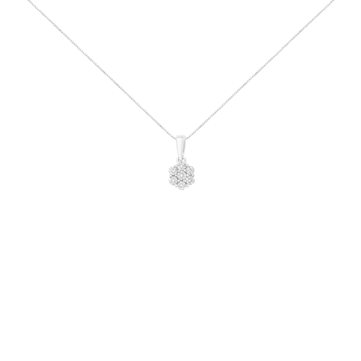 0.50ctw Round Diamond 7-Stone Floral Cluster 14K White Gold Pendant with Chain