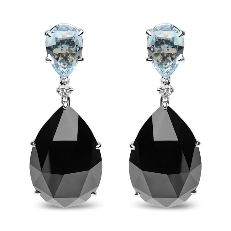 18K White Gold Onyx Pear and Blue Topaz Pear Gemstone with Diamond
Accent Teardrop Dangle Earrings