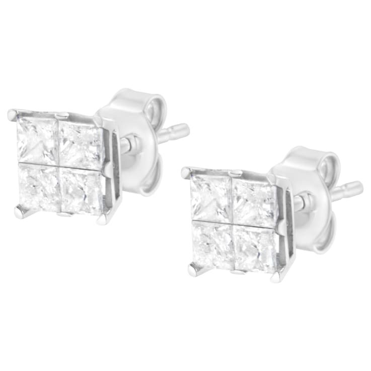 10K White Gold 1.0ctw Invisible Set Princess-Cut Diamond Composite
Square Shape Stud Earrings