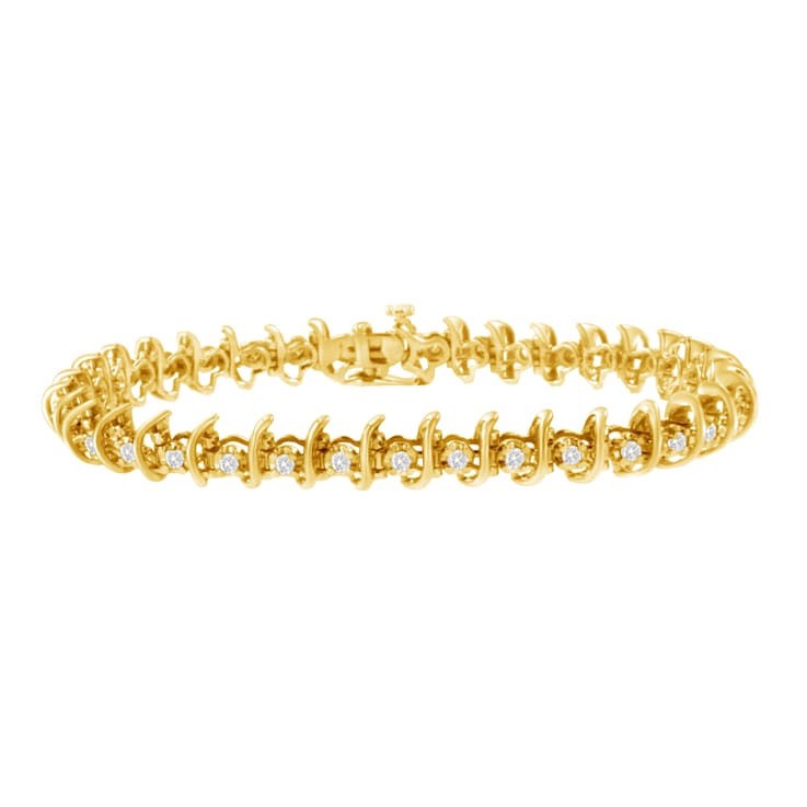 10K Yellow Gold Over Sterling Silver 1.0ctw Prong-Set Diamond Link Bracelet