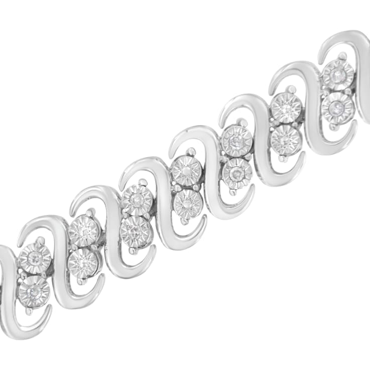Sterling Silver 1/4 cttw Diamond Double Row Bracelet (I-J Color, I2-I3
Clarity) - 7.25"