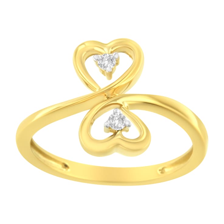14KT Yellow Gold 1/20 ctw. Dual Heart Diamond Ring (K-L, I1-I2) - Size 7