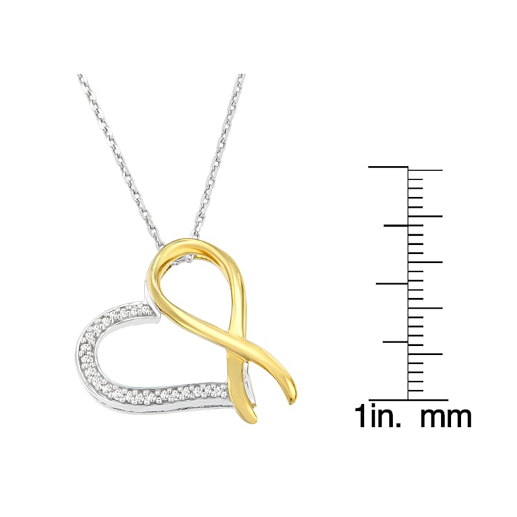 10K Gold Over Sterling Silver Two-Tone 1/10ctw Round Diamond Ribbon
Heart Pendant w\chain