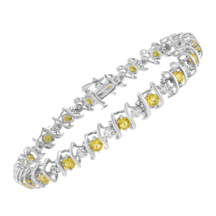 3.5 mm Lab Created Yellow Citrine and 1/6 ctw Diamond Rhodium Over
Sterling Silver Tennis Bracelet