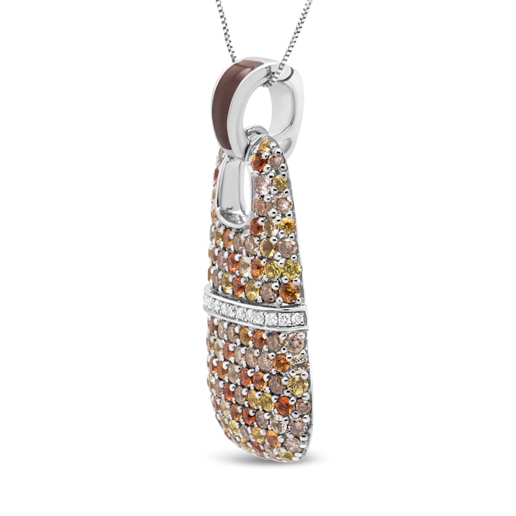 Sterling Silver Brown Enamel 1ctw Multi-color Diamond and
Multi-colorSapphire 18" Pendant w\chain
