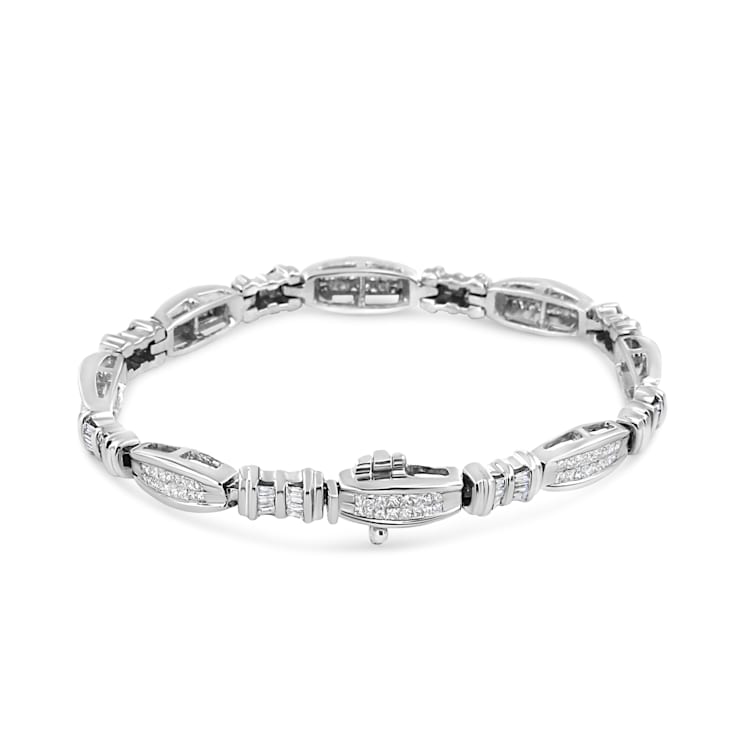 14K White Gold 2.0ctw Channel-Set Alternating Baguette and Princess-Cut
Diamond Link Bracelet