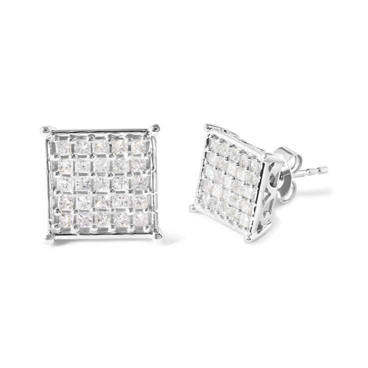 10K White Gold 3/4 Cttw Princess Diamond Composite Stud Earrings (I-J
Color, I1-I2 Clarity)