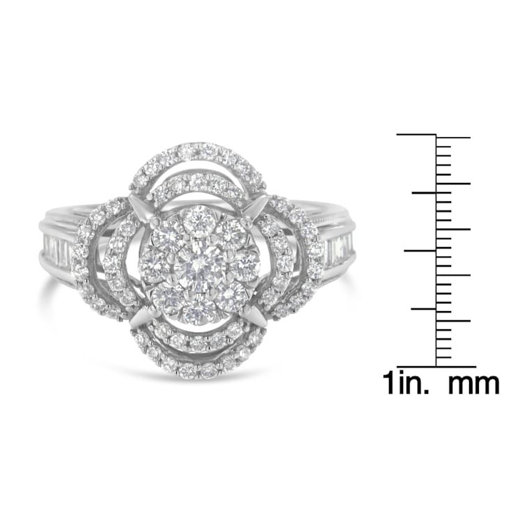14K White Gold 1.0ctw Mixed Cut Diamond Floral Cluster Ring (H-I Color,
SI2-I1 Clarity)
