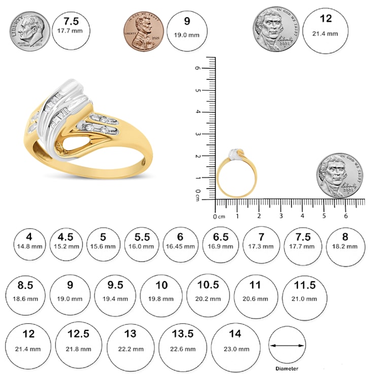 1.00ctw Round And Baguette Diamond 10K Yellow and White Gold Bypass Ring