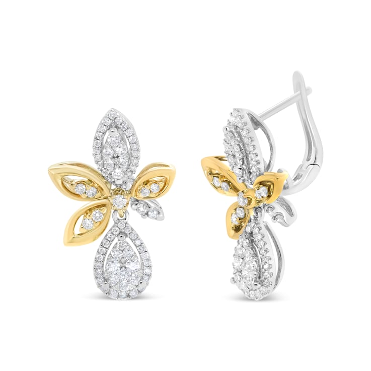 14K Two-tone Gold 1.00 Cttw Round Pave-Set Diamond Dangle Earrings