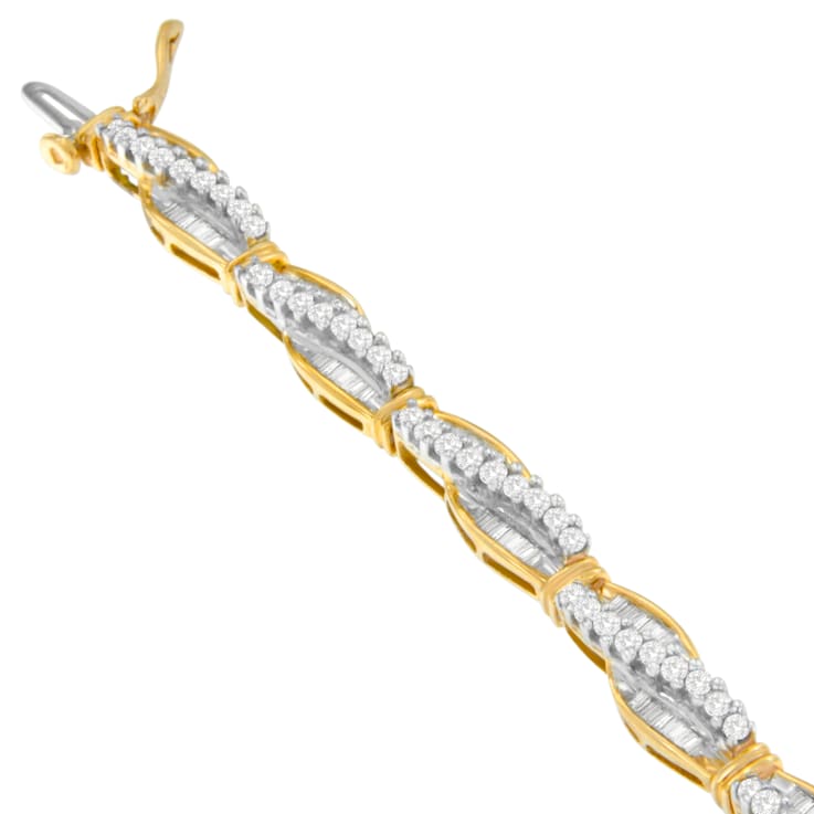 14K Yellow Gold 3.0ctw Round and Baguette Cut Winding Love Diamond Bracelet