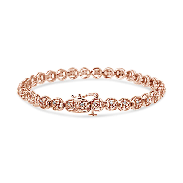 14K Rose Gold Over Sterling Silver 1/10 Cttw Diamond Open Circle Tennis Bracelet