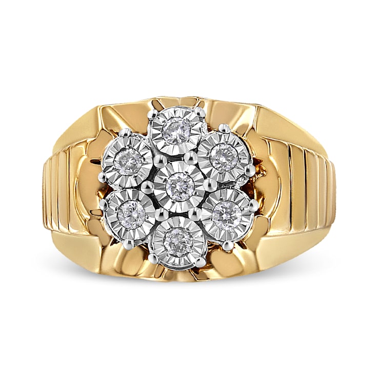 0.33ctw Diamond 14K Yellow Gold Over Sterling Silver Floral Cluster Ring