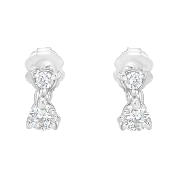 14K White Gold 1/2ctw Double Diamond Dangle Stud Earrings