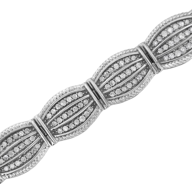 Sterling Silver 3.0ctw Prong Set Diamond Art Deco Style Tennis Bracelet
(I-J Color, I2-I3 Clarity)