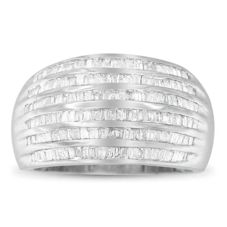 1.00ctw Baguette Diamond 6-Row Sterling Silver Ring