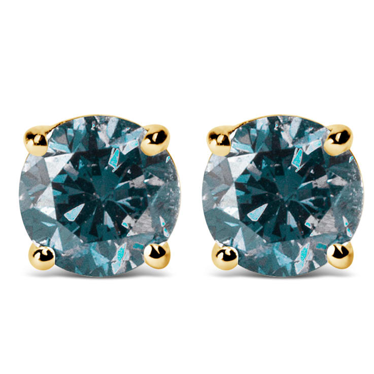 14K Yellow Gold 2.0ctw Round Lab Grown Blue Diamond Classic 4-Prong Stud
Earrings with Screw Backs