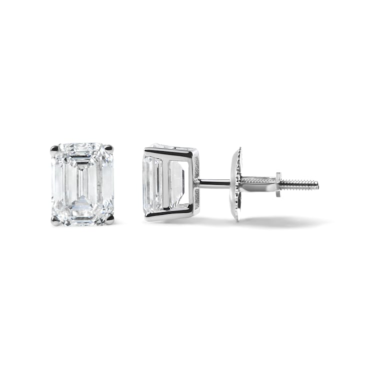 14K White Gold 2.0ctw Emerald Cut Lab Grown Diamond Solitaire Stud Earrings