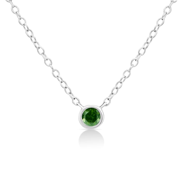 0.10ctw Suspended Green Diamond Solitaire Sterling Silver Necklace