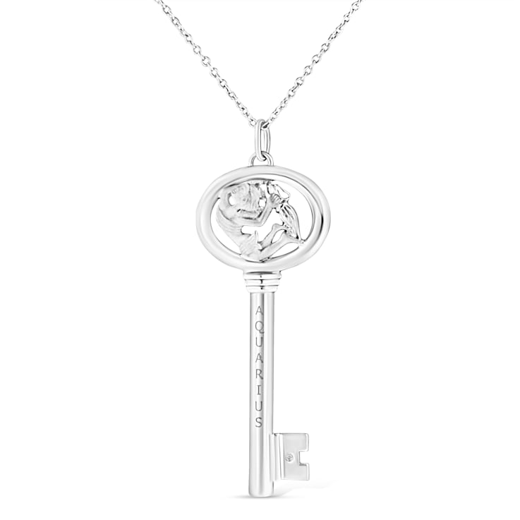 .925 Sterling Silver Diamond Accent Zodiac Key Pendant Necklace