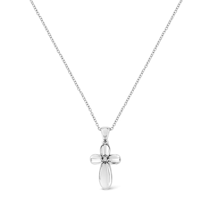 .925 Sterling Silver Prong-Set Diamond Accent Floral Cross 18"
Pendant Necklace