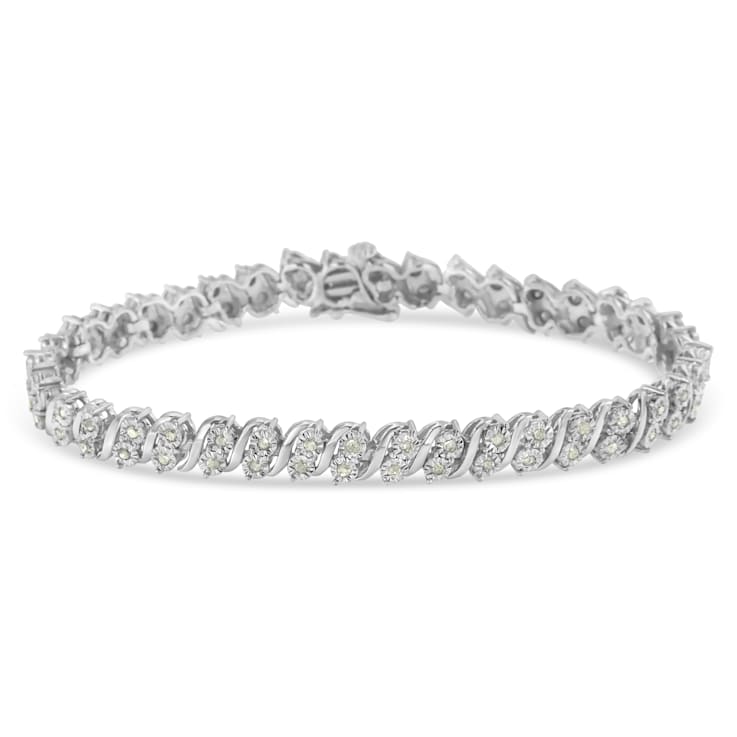 Sterling Silver 1.0ctw Rose Cut Diamond Two Stone S Link Tennis Bracelet