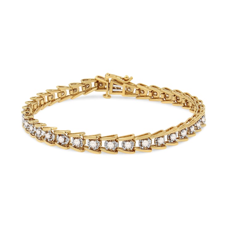 14K Yellow Gold Over Sterling Silver 2.0ctw Miracle Set Diamond Wave
Link Bracelet