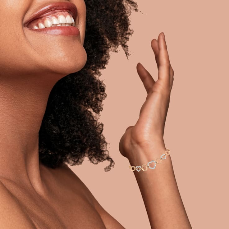 10K Rose Gold Over Sterling Silver .10ctw Round-Cut Diamond Heart Link
Adjustable Bolo Bracelet