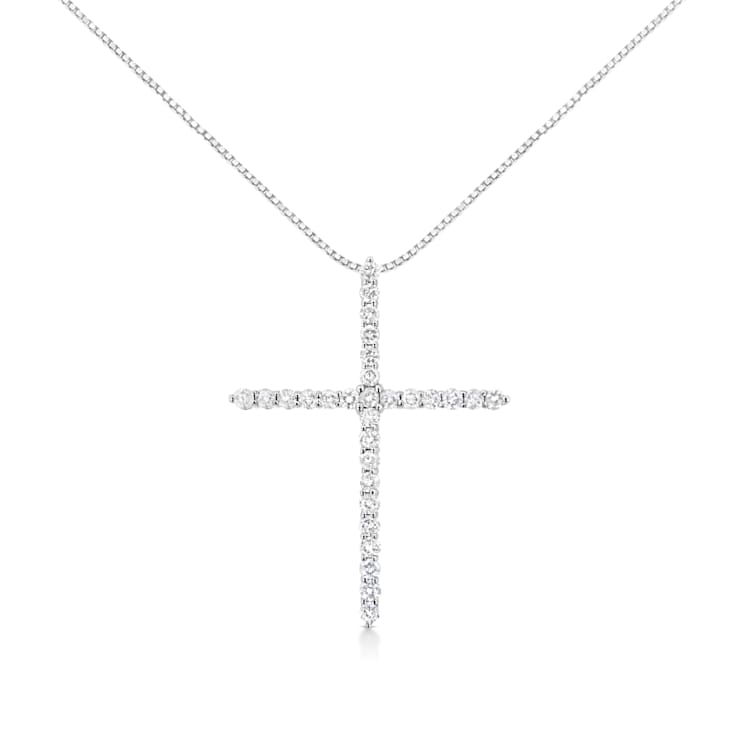 Sterling Silver 3.0ctw Round-Cut Diamond Cross 18" Pendant
w\chain(I-J Color, I2-I3 Clarity)