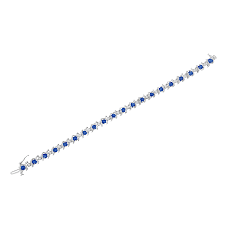 3.5 mm Lab Created Blue Sapphire and 1/6 ctw Diamond Rhodium Over
Sterling Silver Tennis Bracelet