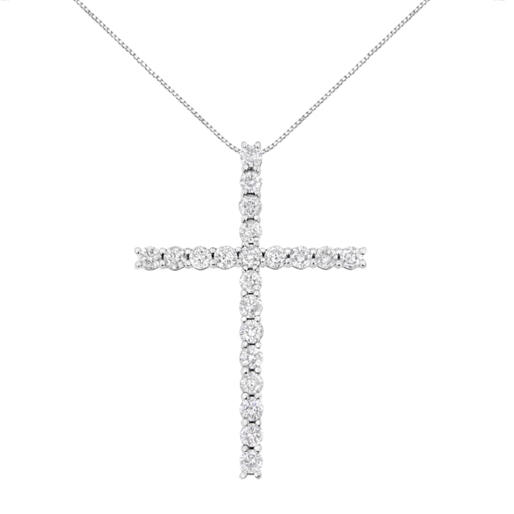Sterling Silver 4.0ctw Diamond 2-1/4" Cross Pendant with Box
Chain(I-J Color, I1-I2 Clarity) - 18"