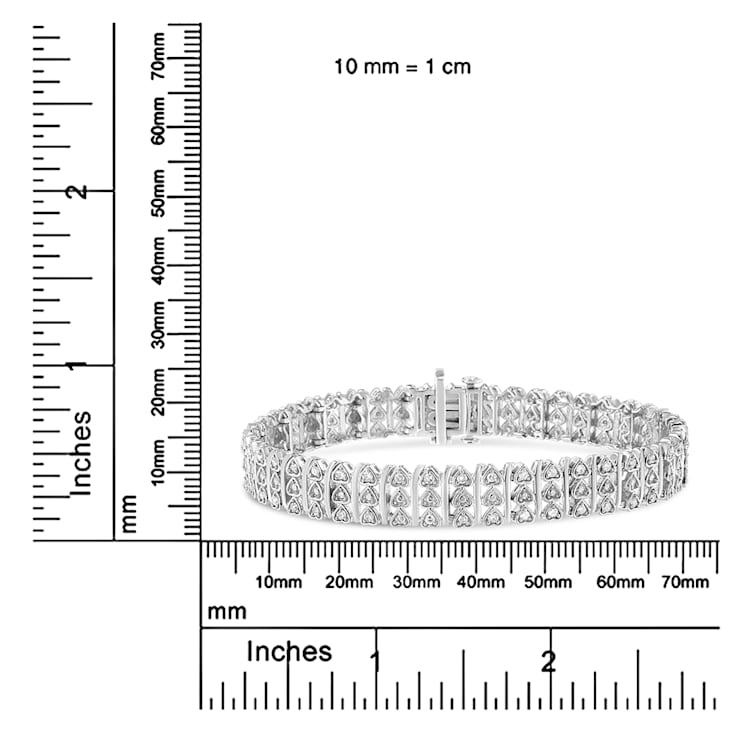 1.00ctw White Diamond Multi-Row Heart Sterling Silver Tennis Bracelet