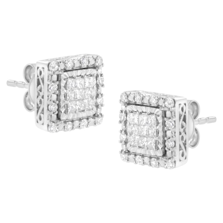 10K White Gold 1/2ctw Invisible Set Princess-Cut Diamond Square Stud Earring