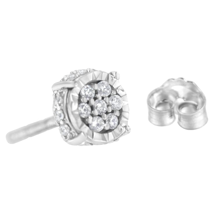 .925 Sterling Silver 1/3 cttw Round-cut Diamond Floral Stud Earring (I-J  Clarity, I3 Color)