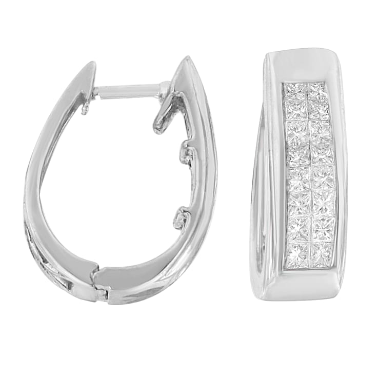 14K White Gold Princess-Cut Diamond Hoop Earrings 1.10ctw