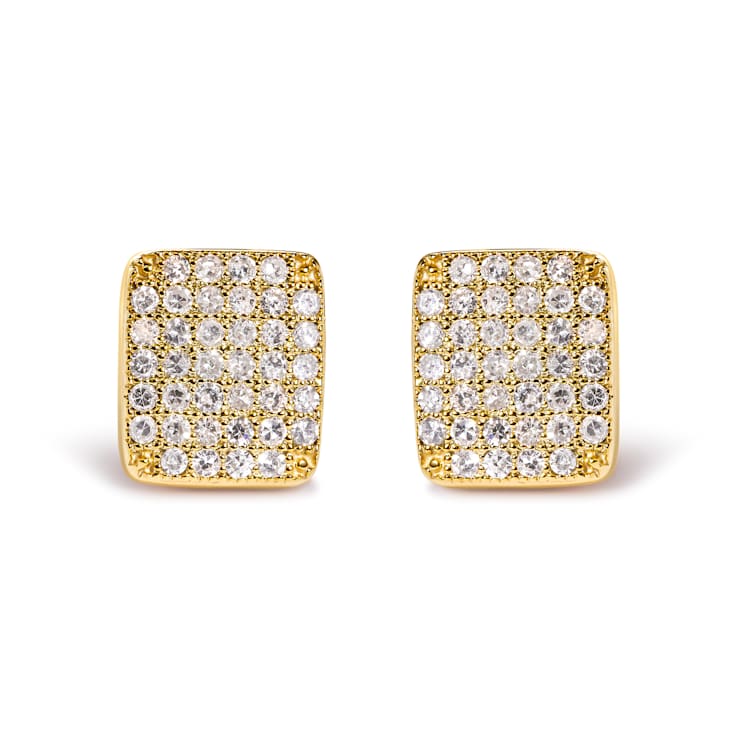 14K Yellow Gold .50ctw Diamond Square Composite Cluster Stud  Earrings
(I-J Color, I1-I2 Clarity)