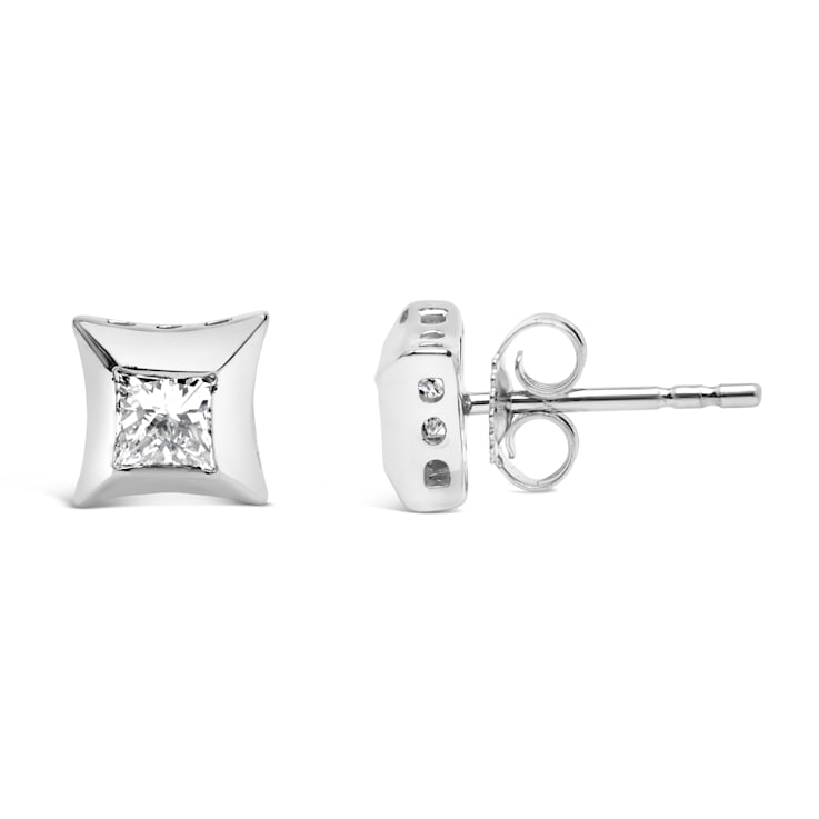 10K White Gold 1/2 Cttw Invisible Set Princess-Cut Diamond Stud Earrings
(H-I Color, SI2-I1 Clarity)