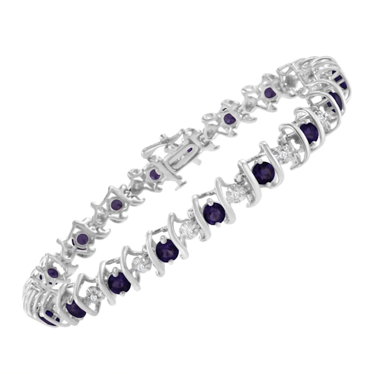 3.5 mm Lab Created Purple Amethyst and 1/6 ctw Diamond Rhodium Over
Sterling Silver Tennis Bracelet