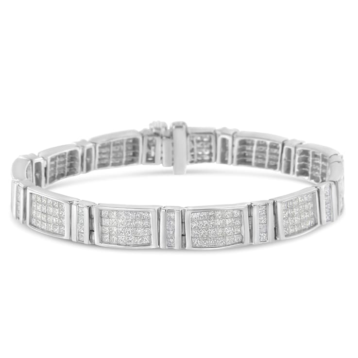 14K White Gold 7.0ctw Princess Cut Diamond 7" Alternating
Rectangular Link Tennis Bracelet