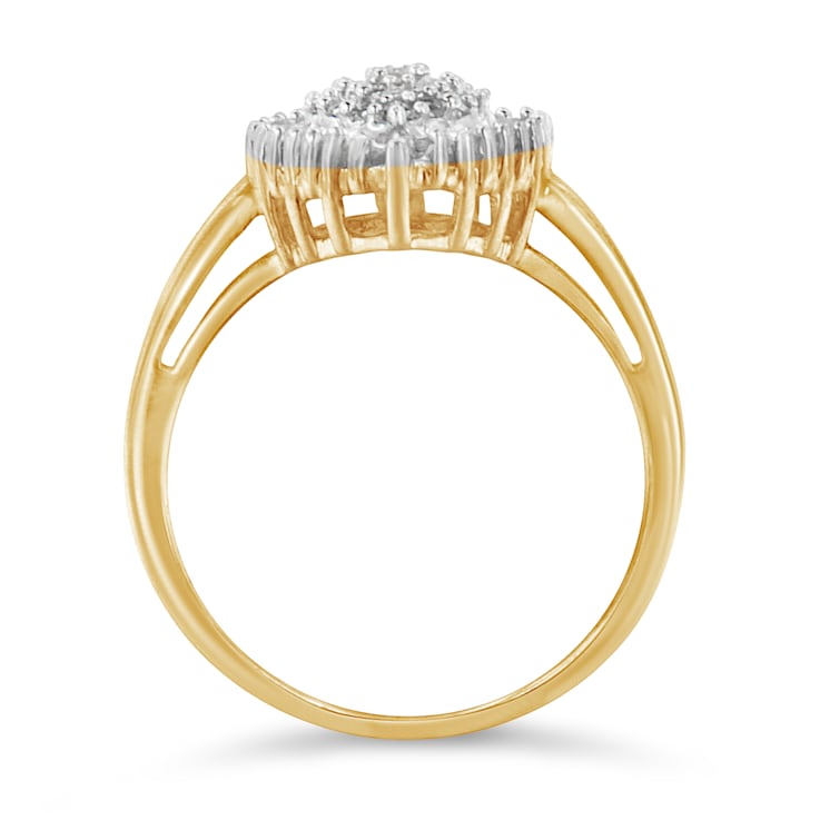 10K Yellow Gold 1/2ctw Mixed Shapes Diamond Domed Pavé Cluster with Halo
Cocktail Ring