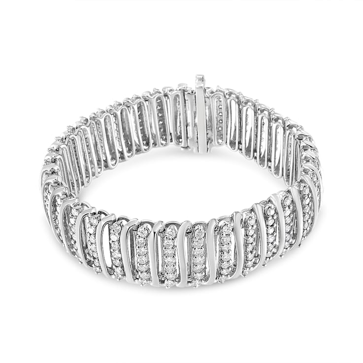 Sterling Silver 8.50ctw Diamond 7 Row Chevron "S" Curved Link
Tennis Bracelet