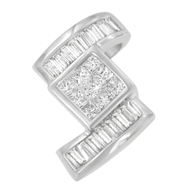 14K White Gold 1 2/5ctw Princess and Baguette Cut Diamond Zig Zag
Pendant w\chain(H-I, SI1-SI2)