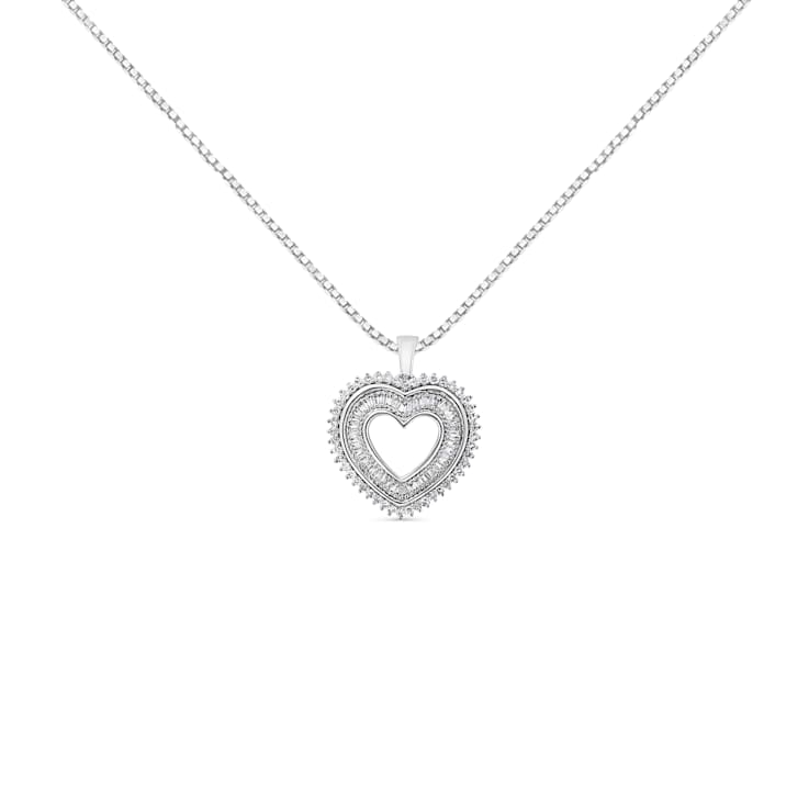 1.00ctw Diamond Shadow Open Heart Sterling Silver Pendant with Chain