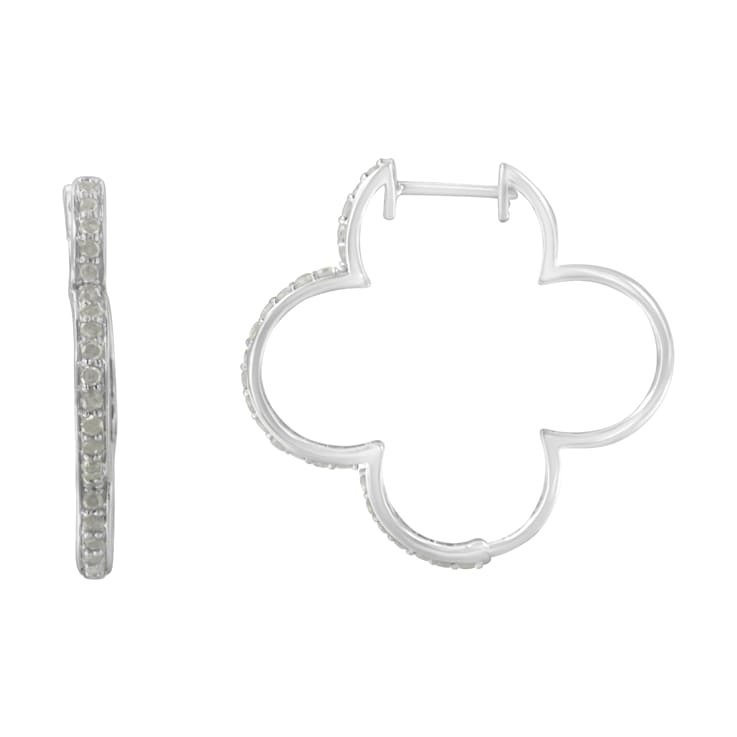 Sterling Silver 1.0ctw Diamond 4 Leaf Clover Shape Hoop Earrings