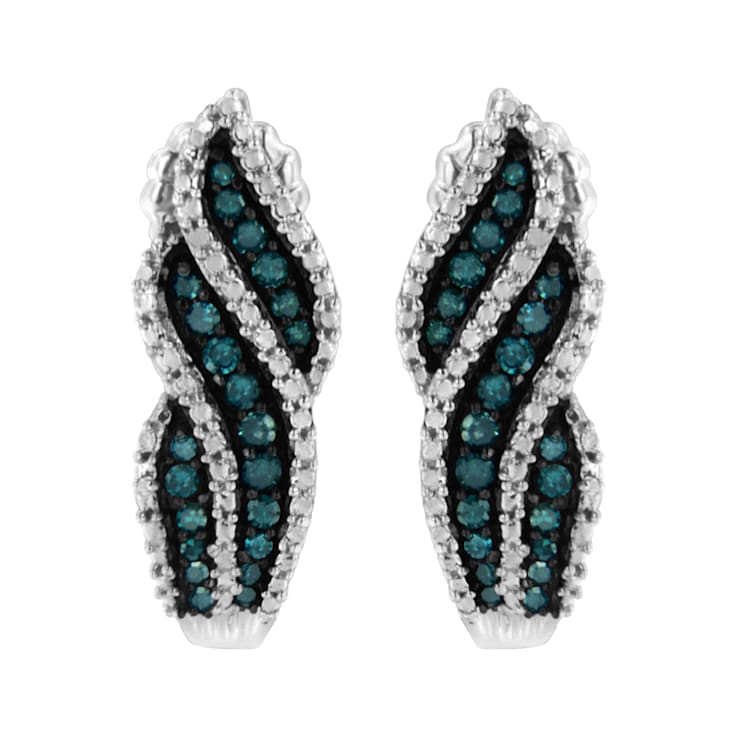 Sterling Silver .5ctw Treated Blue Diamond Dangling Stud Earrings