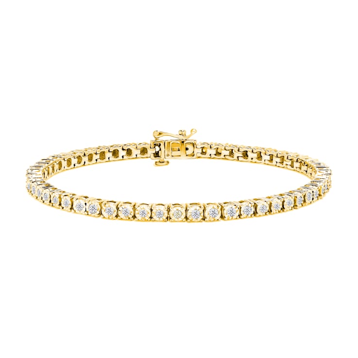 10K Yellow Gold Over Sterling Silver 1.0 Cttw Round-Cut Diamond Tennis Bracelet