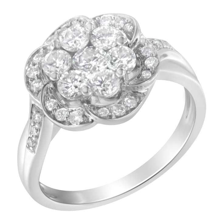14K White Gold Floral Cluster Diamond Ring (1.0ctw, H-I Color, SI2-I1 Clarity)