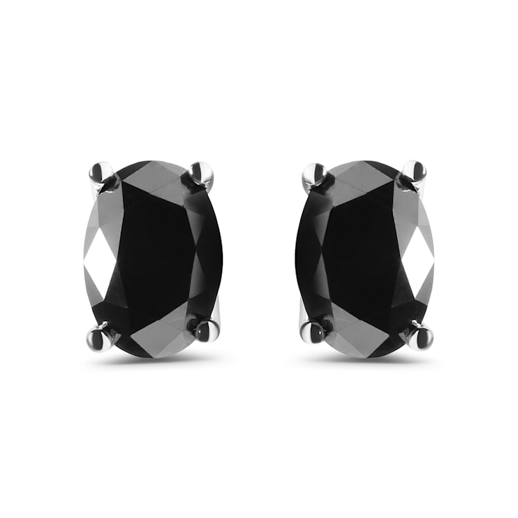 14K White Gold 3.00 Cttw Oval Cut Black Diamond Solitaire Stud Earrings
(Black Color, I2-I3 Clarity)