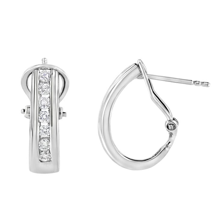 Sterling Silver Channel Set 1/2ctw Lab Grown Round Diamond Omega Back
Huggie Hoop Earrings