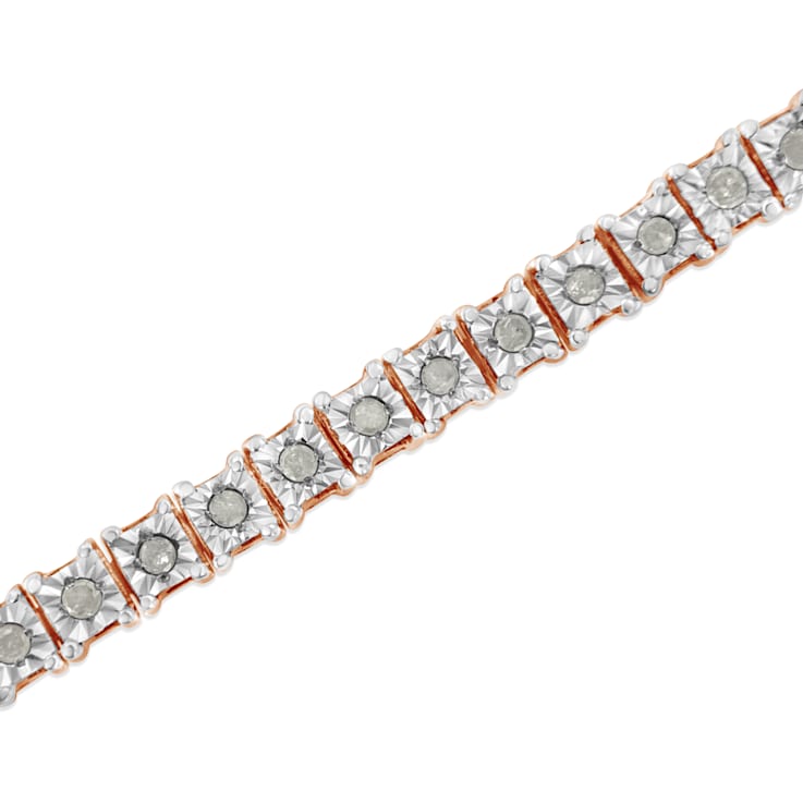 10K Rose Gold Over Sterling Silver 1.0 Ctw Diamond Square Frame Tennis Bracelet